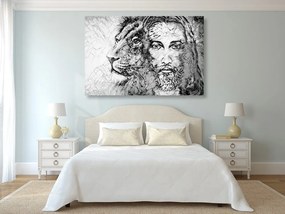 Quadro su tela – Onnipotente con leone in bianco e nero