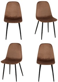 Sedia in velluto VILLA marrone gambe in acciaio (4 pz)