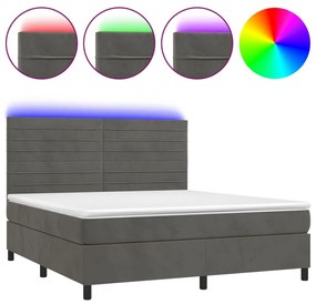 Letto a Molle con Materasso e LED Grigio Scuro 160x200 cm