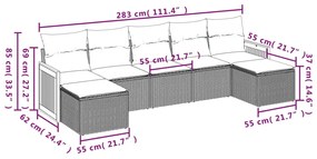 Set divani da giardino con cuscini 7pz nero polyrattan