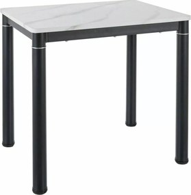 Tavolo Damar con piano in MDF effetto marmo bianco e struttura in metallo nero opaco – 80x60x75 cm