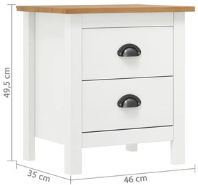 Comodino Hill Bianco 46x35x49,5 cm Legno Massello di Pino