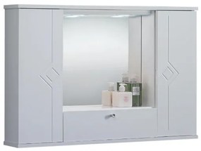 Specchiera mobile contenitore da bagno MERCURIO 80 bianco lucido a 2 ante e luce LED