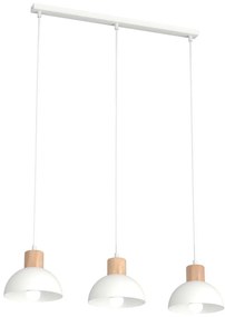 Sospensione Nordica 3 Luci Thoth In Acciaio Bianco A Cupola E Legno Naturale