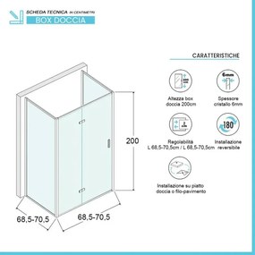 Box doccia 70x70x70 cm porta a soffietto trasparente H 200 cm Ted