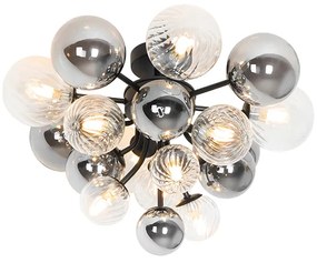 Plafoniera Art Déco nera con vetro fumé e trasparente 10 luci - Bonnie