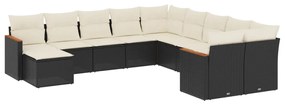 Set divani da giardino 11 pz con cuscini in polyrattan nero