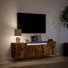 Mobile tv a parete con luci led rovere fumo 135x31x39,5 cm