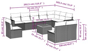 Set Divani da Giardino 11 pz con Cuscini in Polyrattan Nero