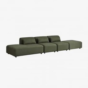 Divano Componibile In 3 Pezzi Con Chaise Longue Sinistra E Pouf Fogler Ciniglia Verde Salvia - Sklum