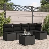 Set Divano da Giardino 6 pz con Cuscini Nero in Polyrattan 3217525