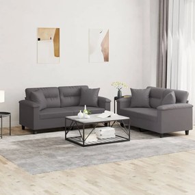 Set di divani 2 pz con cuscini grigio in similpelle