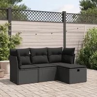 Set Divani da Giardino 4 pz con Cuscini Nero in Polyrattan 3325251