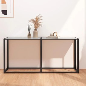 Tavolo Consolle Bianco Marmo 160x35x75,5 Cm İn Vetro Temperato /
