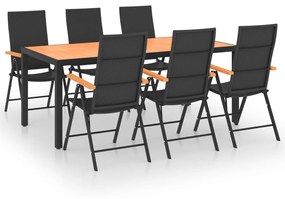 Set da pranzo da giardino 7 pz nero e marrone
