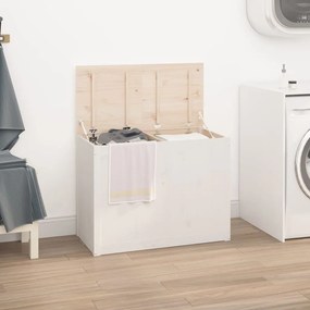 Contenitore Per Bucato Bianco 88,5x44x66 Cm Legno Massello Pino /