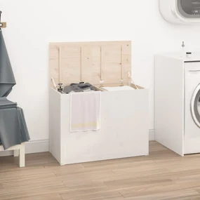 Contenitore Per Bucato Bianco 88,5x44x66 Cm Legno Massello Pino /