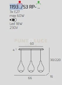 Sosp. cromo 3 luci rettangolare vetri (1 piccolo trasparente+2 picc...