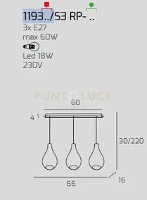 Sosp. cromo 3 luci rettangolare vetri (1 piccolo trasparente+2 picc...