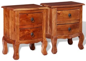 Comodini con Cassetti 2 pz in Legno Massello di Acacia