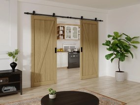 Porta scorrevole doppia con sistema esterno muro 2 x H205 x L93 cm  in Legno e MDF Naturale chiaro - BALERMA