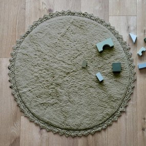 Tappeto rotondo verde in cotone lavabile e tessuto a mano ø 110 cm Perla Olive – Nattiot