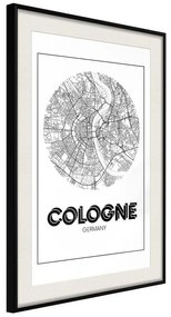 Poster  City Map: Cologne (Round)  Cornice Quadri Cornice nera con pass-partout, Larghezza x Altezza Home decor 30x45