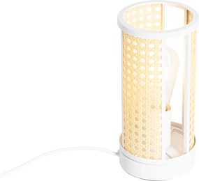 Lampada da tavolo orientale bianca con rattan 12 cm - Akira