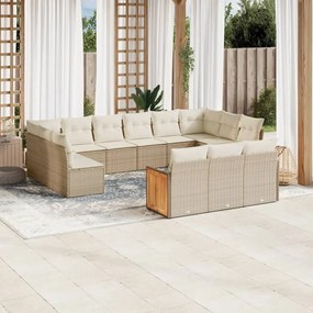 Set divano da giardino 13 pz con cuscini beige in polyrattan