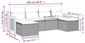 Set divano da giardino 6 pz con cuscini beige in polyrattan