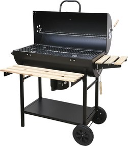 Barbecue a Carbone Carbonella 108x70x100 cm con Coperchio Ruote e Ripiani in Legno Nero...