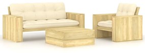 Set divani da giardino 3 pz con cuscini legno pino impregnato