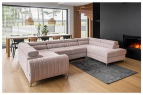 Divano angolare rosa allungabile/con contenitore (con penisola a destra/a U) Louis – ELTAP