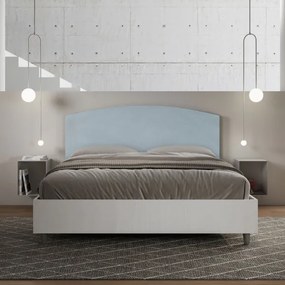 Letto contenitore da 160x190 in legno bianco e testata in microfibra azzurro Antilia