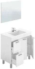 Mobile Da Bagno 80 Cm 2 Ante E 2 Cassetti Con Lavabo E Specchio Aktiva Bianco