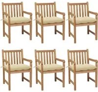 Sedie da Giardino 6 pz e Cuscini Bianco Crema Massello di Teak cod mxl 8343