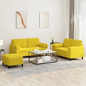 Set Di Divani 3 Pz Con Cuscini Giallo İn Velluto /