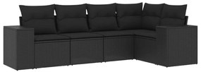 Set divani da giardino 5 pz con cuscini in polyrattan nero