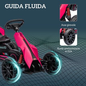 Go Kart a Pedali per Bambini 3-8 Anni 100x58x58,5 cm con Sedile Regolabile e Ruote in EVA Rosa e Nero...