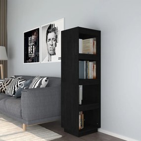 Libreria/divisorio nero 40x35x135 cm in legno massello di pino