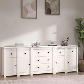 Credenza Bianca 230x35x80 cm in Legno Massello di Pino