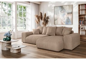 Divano angolare beige allungabile/con contenitore (con composizione variabile) con rivestimento in velluto a coste Luma – Ropez
