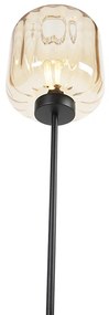 Lampada da terra di design nera con vetro ambrato - Qara