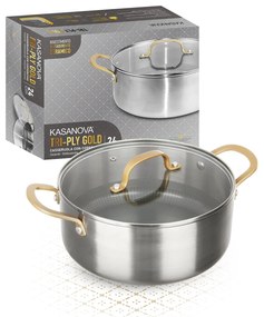Casseruola 24 cm triplo strato Tri Ply - Gold con coperchio