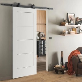 Porta scorrevole reversibile Ribera in mdf bianco, L 93 x H 212 cm, con binario Indus
