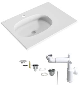 Lavabo a incasso rettangolare vasca a sinistra Modern L 61 x H 14.3 x P 46 cm in composito minerale di resina gelificata bianco opaco
