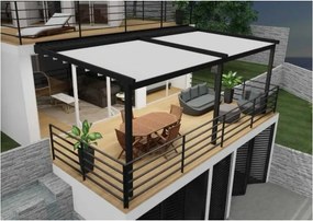 Pergola in alluminio grigio antracite addossata copertura mobile ecru 300x400 cm - Demetra