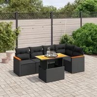 Set Divano da Giardino 6 pz con Cuscini Nero in Polyrattan 3273064