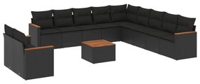 Set divani da giardino 12 pz con cuscini nero in polyrattan