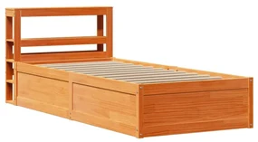 Giroletto con testiera marrone cera 90x190 cm massello pino